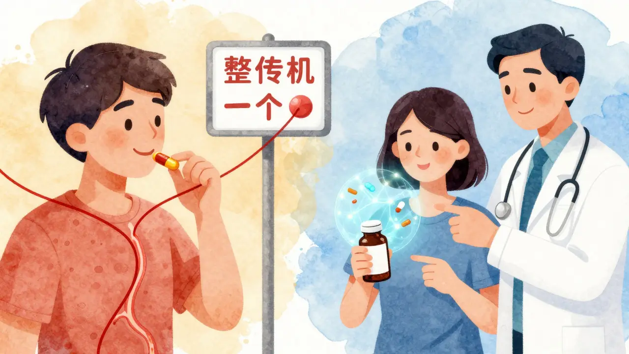 Split scene: one side shows hidden dangers of supplements, the other shows safe disclosure with a doctor.