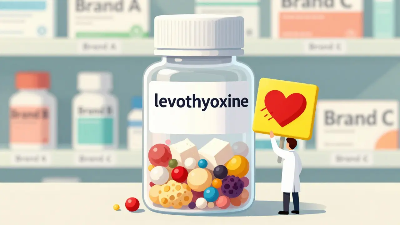 Transparent pill bottle showing active ingredient and hidden inactive ingredients like lactose and dyes.