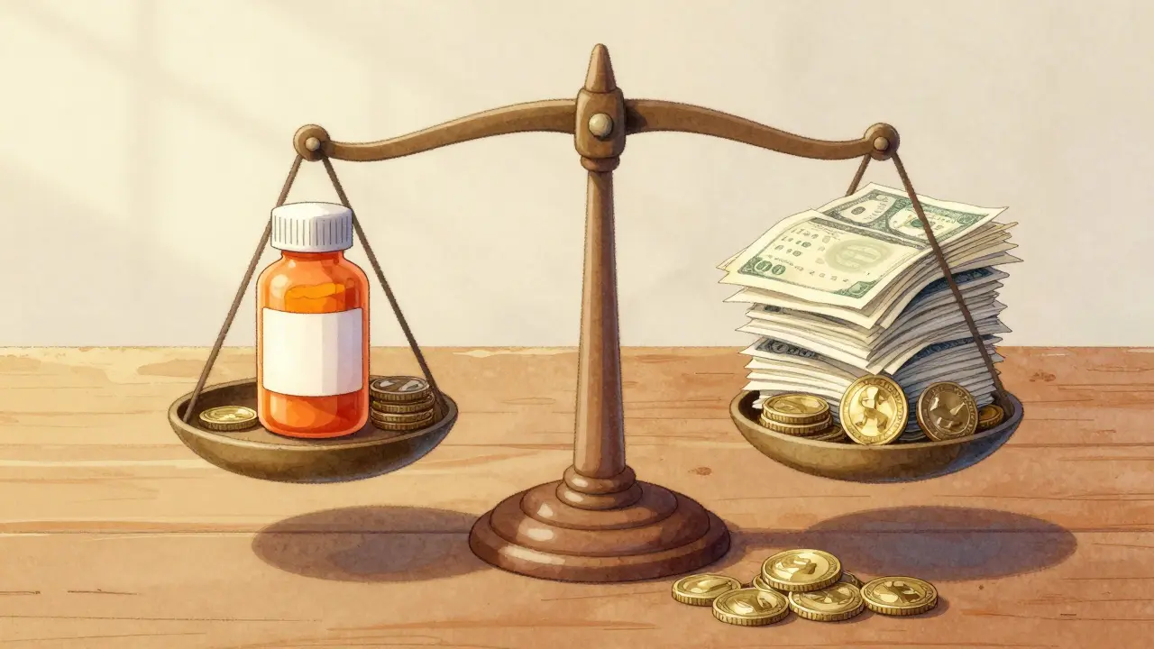 Character at crossroads choosing between heavy insurance fees and cash prices.